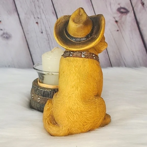 Western Cowboy Hat Yellow Labrador Retriever Dog Puppy Resin Candle Holder 6"x6" - Picture 8 of 16